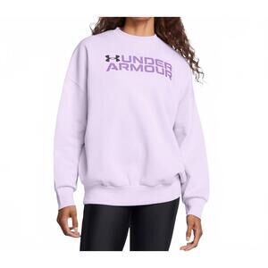 NEW UNDER ARMOUR rival fleece wordmark oversized crew sweatshirt in salt purple